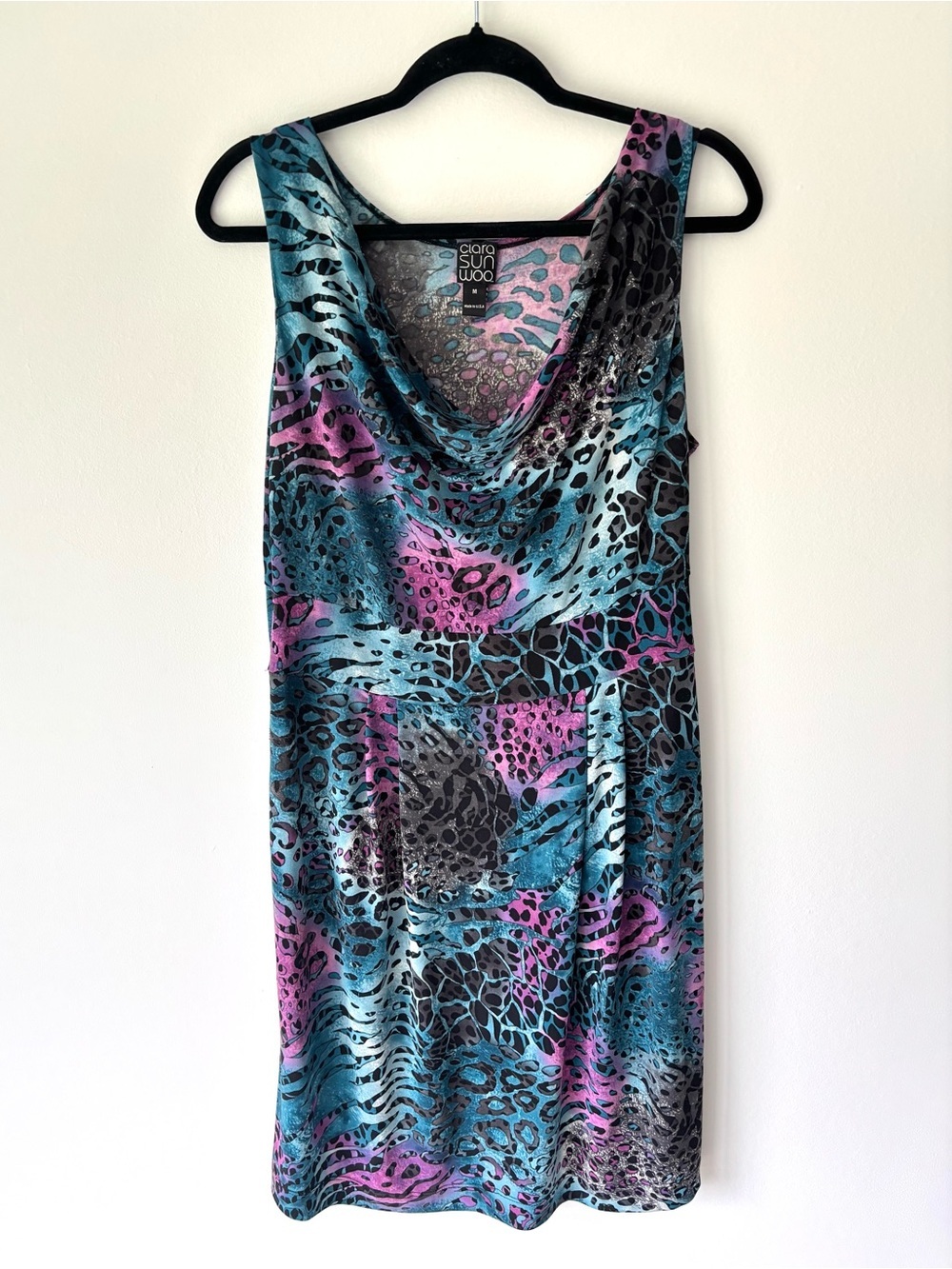 Clara Sun Woo Multicolor Animal Print Sleeveless Sheath Jersey Knit Dress